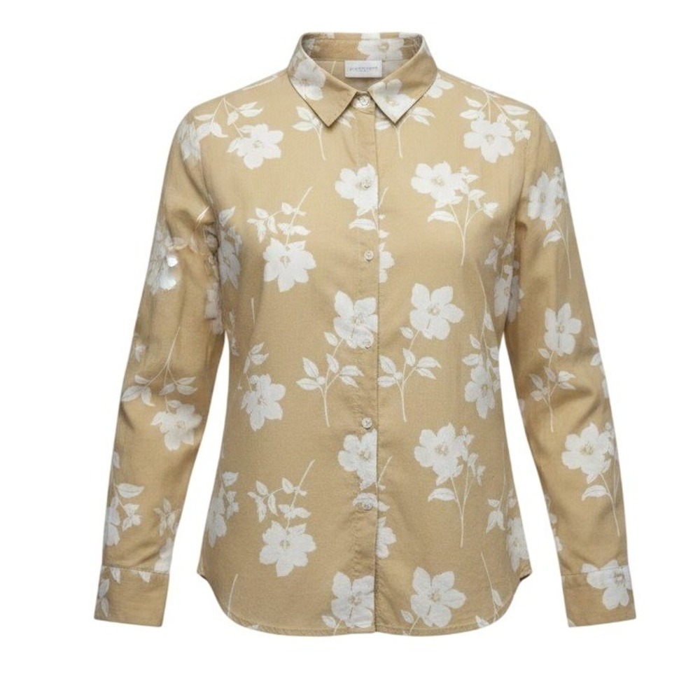 Liz Claiborne Shirt Womens XL Yellow Lizsport Floral Button Down Long Sleeve Top